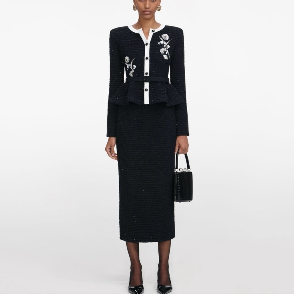 Self-Portrait Black Floral Textured Knit Midi Dress - Picture 6 of 6